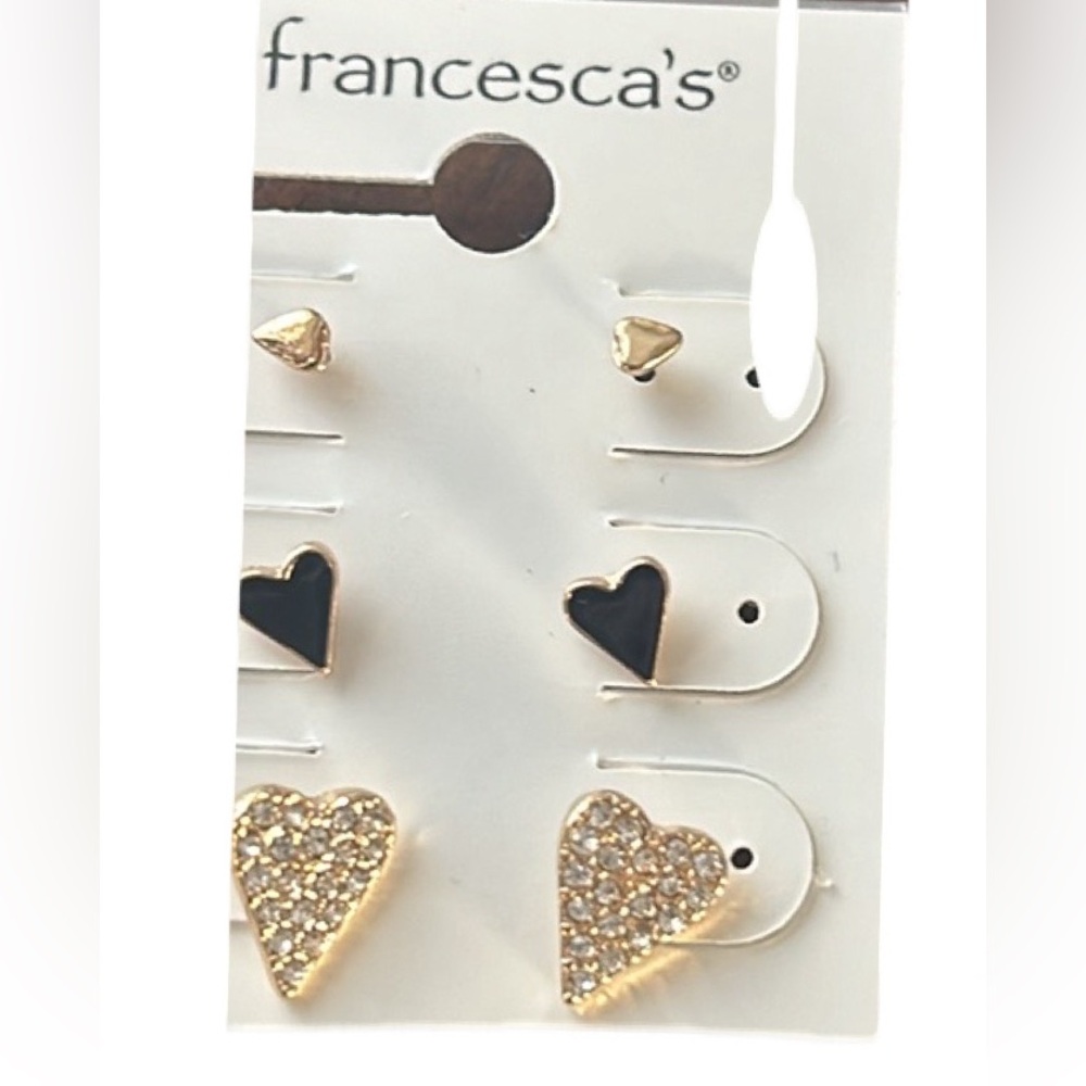 New Francesca’s Joana Gold Tone and Black Heart Earring Set - Picture 6 of 7